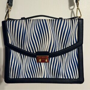 Vera Bradley Navy and White Zebra Wave Print Crossbody Bag Converts to Backpack